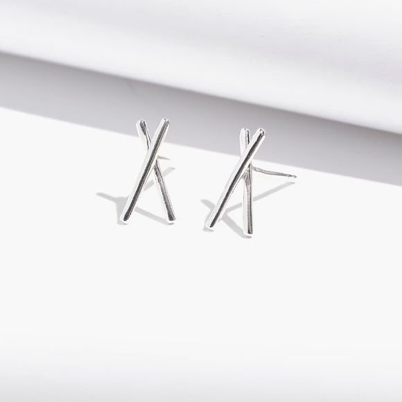 Madewell earrings sterling silver delicate collection Demi fine X stud - Picture 1 of 3